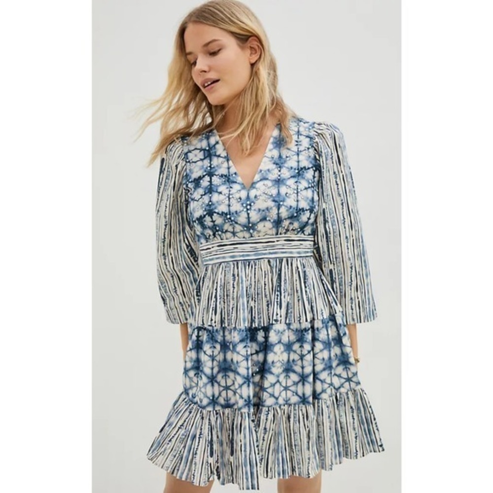 Blue and White Patterned Mini Dress